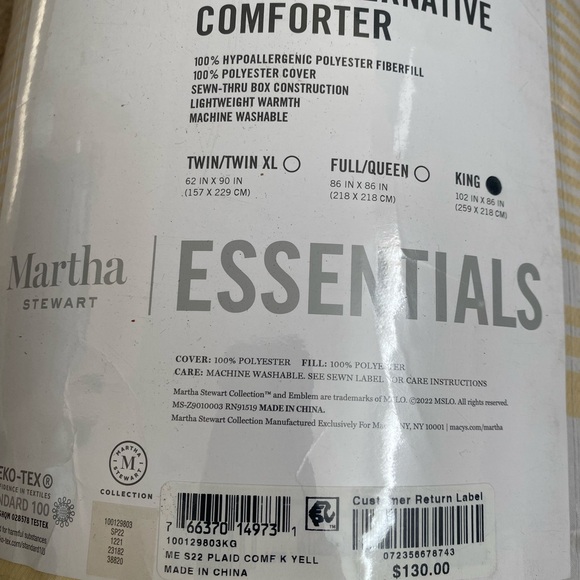 KING SIZE Martha Stewart Essentials Down Alternative Plaid Reversible Comforter - Picture 2 of 3